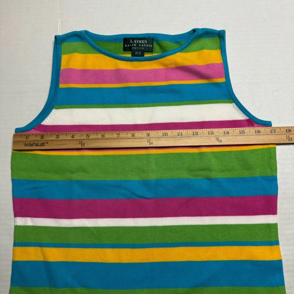Vintage 80s-90s Lauren Ralph Lauren Petite Striped Sleeveless Knit Top Size: P/S - Picture 6 of 11